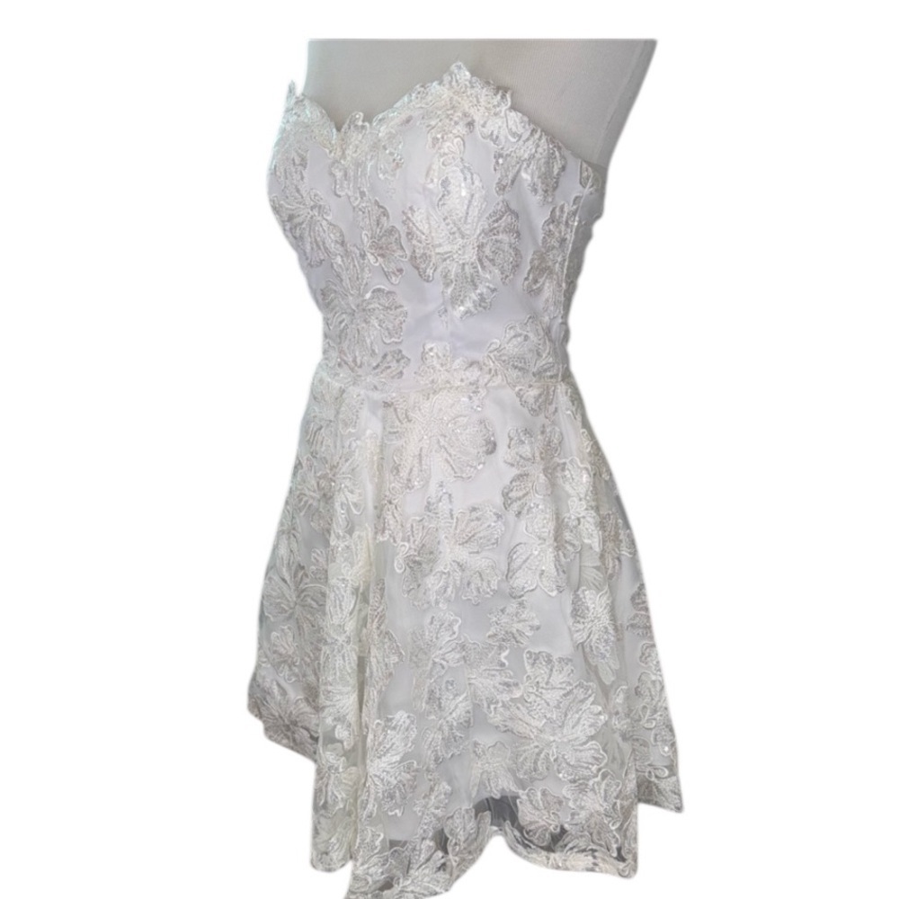 Miss Veil Wedding Lace Mini Dress Strapless Beach Wedding Prim Dance Organza Bow - Picture 16 of 16